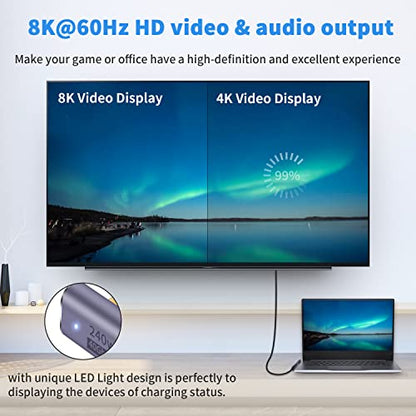 Poyiccot USB C Right Angle Adapter 240W (2-Pack), 90 Degree USB C Adapter, USBC 90 Degree Male to Female Connector Support 40Gbps Data Transfer, 8K@60Hz Video for ipad, MacBook, Thunderbolt 4/3 - size: usb c adapter male to female right angle with LED