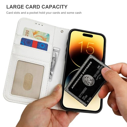 Bocasal Detachable Wallet Case Card Holder for iPhone 15 Pro Max White | RFID Blocking Kickstand Card Slots Holder PU Leather Magnetic Shockproof Wrist Strap Removable Flip Protective Cover 6.7 inch - color: White