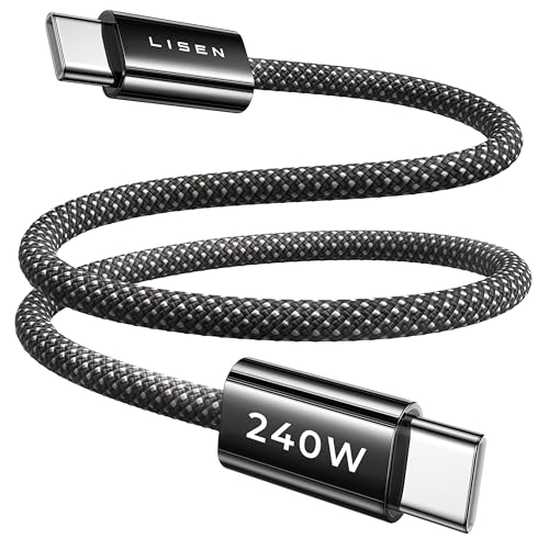 LISEN 240W Short USB C to USB C Cable (1.5FT+1 5FT) - color: Black, size: 1.6FT+1.6FT