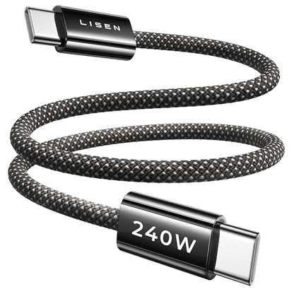 LISEN 240W Short USB C to USB C Cable (1.5FT+1 5FT) - color: Black, size: 1.6FT+1.6FT