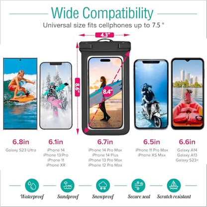 Waterproof Case Compatible with iPhone 14 Pro Max/13/12/11/XR/X/SE/8/7, Galaxy S22/S21 Google up to 7.5" IPX8 Dry Bag Vacation Essentials (Balck-4) - color: Balck-4