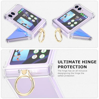 Case for Samsung Galaxy Z Flip 6 Case with Hinge Protection 2 Pack Tempered Glass Screen Protection Cover for Samsung Galaxy Z Flip 6 5G(Clear) - color: Clear