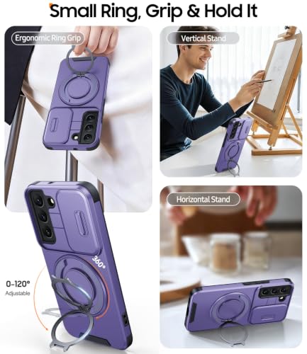 JAME for Samsung Galaxy S22 Case with Ring Stand & Slide Camera Cover - color: Purple, size: Galaxy S22