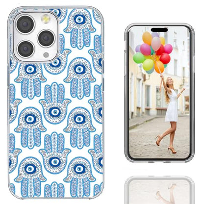 for iPhone 14 Pro Max Case for Women Girl, Full Protective Shockproof Slim Soft TPU Clear Phone Cover Cases Design for iPhone 14 ProMax,Cool Magic Blue Golden White Turkey Evil Eye Hamsa Eye - color: Blue Golden White Evil Eye Hamsa Eye