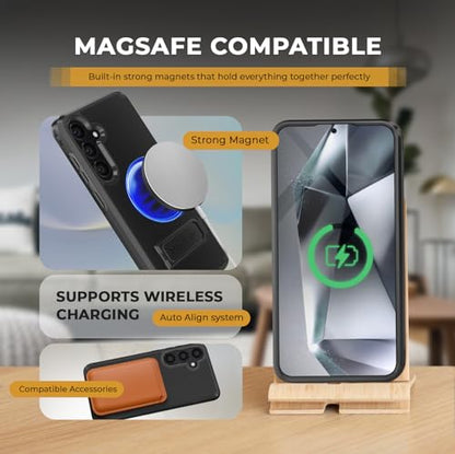 MOTIVE for Samsung Galaxy S24 Case with Belt Clip and Stand | 6.2" | Case & Holster, MagSafe compatible, built-in Kickstand Horizontal, 360° rotating belt clip, slim low-profile fit - size: s24