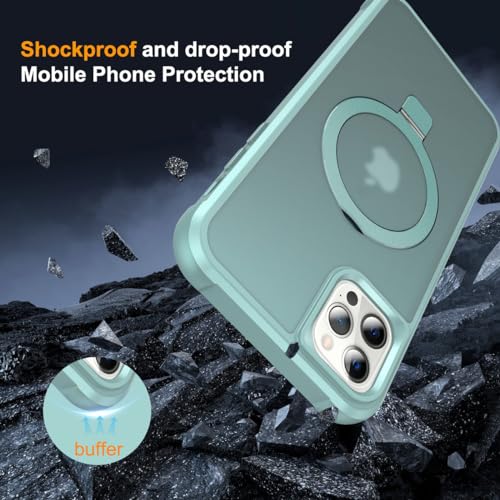 CHAOFEnG Magnetic Compatible with iPhone 12 Pro Max Case with Stand [Military Grade Drop Tested][Compatible with Magnet] Ring Translucent Slim Hard Back Soft Edge, Teal Green - color: Teal Green, size: iPhone 12 Pro Max