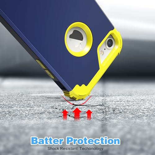 IDweel for iPhone 8 Case & for iPhone 7 Case with Screen Protector,3 in 1 Shockproof Hybrid Heavy Duty Hard PC Cover Soft Silicone Sturdy Bumper Full Body Sturdy Case, Navy Blue/Yellow - color: Navy Blue/Yellow