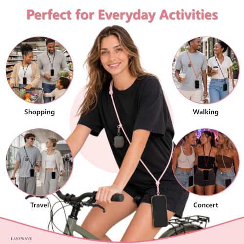 Adjustable Crossbody Phone Lanyard, Braided Cord with Tether Tab - color: Pink
