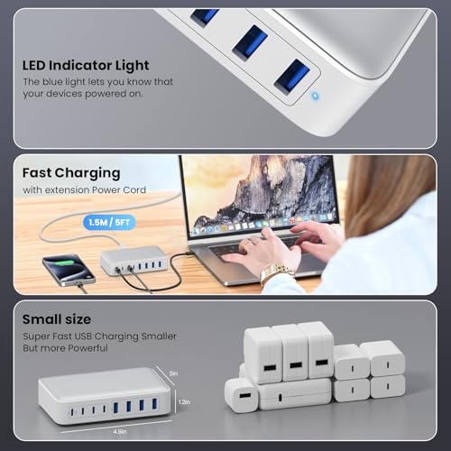 USB C Charger 200W USB C Charger Block,Upgraded GaN III 8-Port Fast Charging Station Hub,PD 65W Laptop Charging Adapter Compatible with MacBook Pro/Air,DELL,Steam Deck,iPhone 16/15/14,Galaxy S23/22 - color: A-White, size: 200W