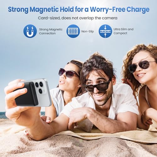 Magnetic Portable Charger Power Bank,Slim 5500mAh LCD Display Wireless Portable Charger,PD USB-C in&Out Travel Essentials Battery Pack Compatible with Magsafe,iPhone 17/16/15 Pro/14/13/12 Series