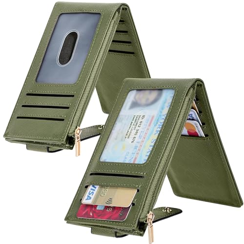 Chelmon Women's RFID Slim Card Holder Wallet | Thin Bifold Multi Card Case with Zipper Coin Pocket Purse for Women(Green Army) - color: Green Army