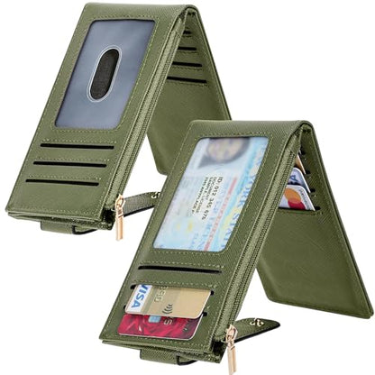 Chelmon Women's RFID Slim Card Holder Wallet | Thin Bifold Multi Card Case with Zipper Coin Pocket Purse for Women(Green Army) - color: Green Army