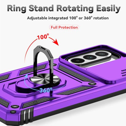 for Samsung Galaxy A36 5G Case with Slide Camera Cover HD Screen Protector [Military Grade 16ft. Drop Tested] Magnetic Ring Holder Kickstand Protective Phone Case for Galaxy A36 5G 2025, Purple - color: Purple w/ Slide Camera 2nd gen. Military Grade
