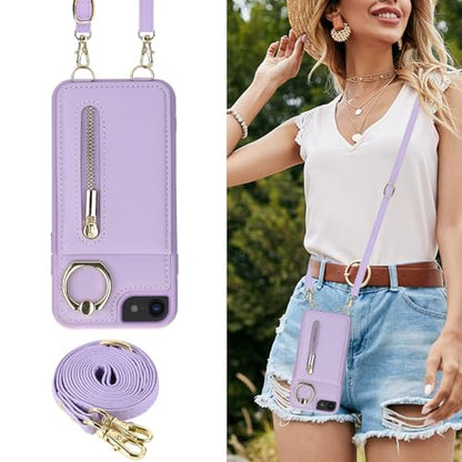 Crossbody Wallet Case for iPhone 7/8/SE 2020/SE 2022, with Card Slots Zipper Pocket Case, Flip Folio Purse RFID Blocking with Ring Kickstand Detachable Strap-Purple - color: Purple, size: iPhone 7/8/SE 2020/SE 2022 (4.7")