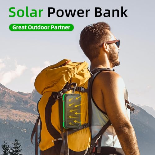 Solar Charger Power Bank 49800mAh Wireless Portable Phone Charger, 22.5W QC3.0 Fast Charging Built in 4 Cables with USB C 6 Outputs & 2 Inputs for All Cell Phone - color: Military Green