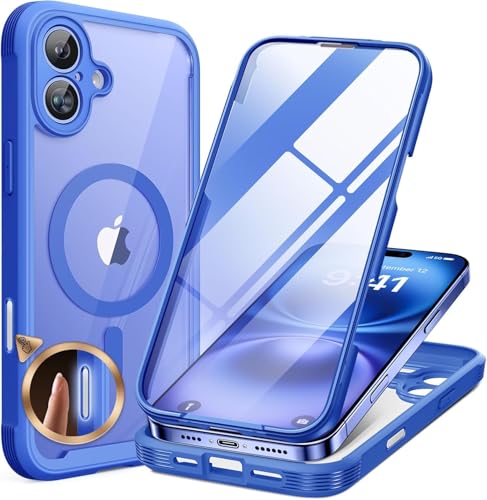Miracase Magnetic for iPhone 16 Plus Case Full-Body Phone with Built-in Glass Screen Protector, [Compatible with MagSafe] Military Drop Proof 16 Plus Cover Bumper 6.7 inch, Blue - color: Magnetic Blue, size: iPhone 16 Plus