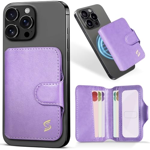 Magnetic Phone Wallet Card Holder Compatible with MagSafe Phones and Cases, 5 Slots Fit 7 Cards, RFID Blocking, 1 ID Window, Slim Luxury Leather Mag Safe Wallet for Women Men, Pastel Purple - color: Glossy Pastel Purple