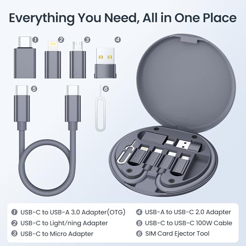 Elebase USB Charging Adapter Kit,Multi USBC Adapter Set,with 1Ft 100W Cable - color: Gray