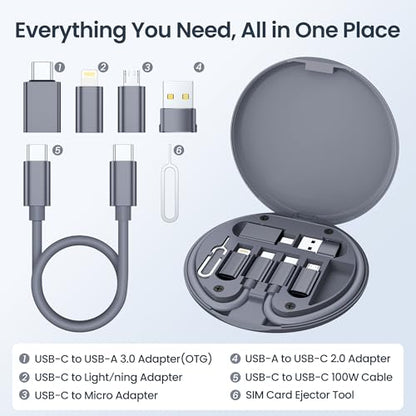 Elebase USB Charging Adapter Kit,Multi USBC Adapter Set,with 1Ft 100W Cable - color: Gray