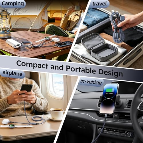 Cruise Essentials 2026,3 in 2 Multi Charging Cable for iPhone Watch Charger - color: Heather Gray, size: AC to C+L+iWatch