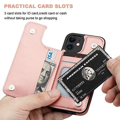 ONETOP for iPhone 12 Mini Wallet Case with Card Holder,Rosegold - color: Rose Gold