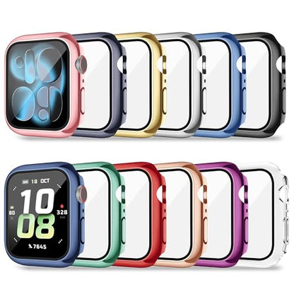 12 Pack Case for Apple Watch Series 11/10 42mm with Tempered Glass Screen Protector, Plated Hard PC Glossy Protective Cover, All-Around Bumper Compatible with iWatch Series 11/10 42mm - size: 42mm(Series 11/10）