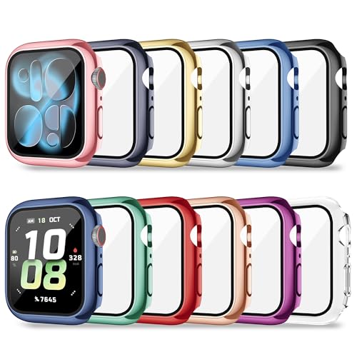 12 Pack Case for Apple Watch Series 9/8/7 41mm with Tempered Glass Screen Protector, Plated Hard PC Glossy Protective Cover, All-Around Bumper Compatible with iWatch 41mm - size: 41mm