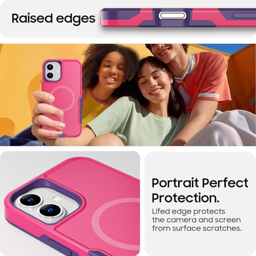 AICase for iPhone 16 Case [Compatible MagSafe],Heavy Duty 20 FT Drop Protection Full Body Rugged Shockproof Military Protective Tough Durable Phone Cover 6.1" for Men Women_3 - color: Pink/Purple with Magsafe