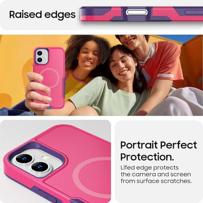 AICase for iPhone 16 Case [Compatible MagSafe],Heavy Duty 20 FT Drop Protection Full Body Rugged Shockproof Military Protective Tough Durable Phone Cover 6.1" for Men Women_3 - color: Pink/Purple with Magsafe