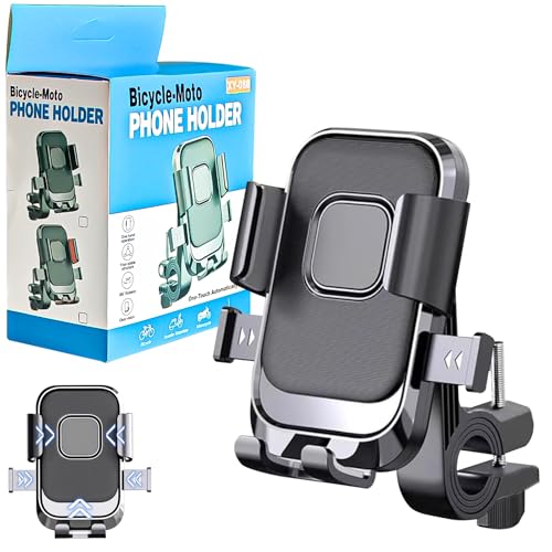 Anti-Shake Bike Phone Mount - One-Touch Lock Motorcycle & Ebike Phone Holder, Universal Bicycle Handlebar Cell Phone Clamp for Scooter, ATV, Fits All 4.7"-7.0" Large Smartphones