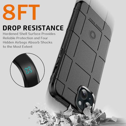 Rugged Shield 8ft Drop Proof TPU Thick Armor Tactical Protective Case Compatible with iPhone 15 Plus (6.7 inches) - Dark Black - color: Dark Black, size: iPhone 15 Plus