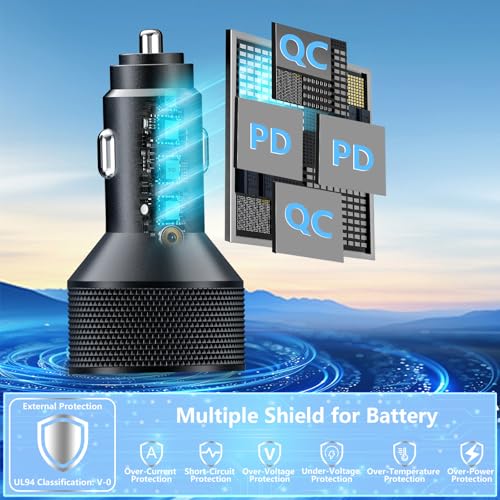 2Pack 4-Port 90W USB C Car Charger, Rombica Car Phone Charger Fast Charging - color: Raven Black