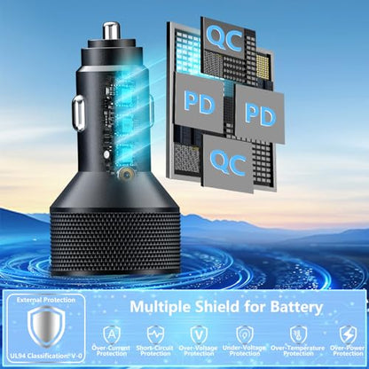 4-Port 90W USB C Car Charger, Rombica Dual USB-C&USB-A Car Phone Charger - color: Dim Black