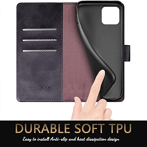 SUANPOT for iPhone 13（Non 13Pro） 6.1 inch 5G with RFID Blocking Wallet case Credit Card Holder,Flip Book PU Leather Phone case Shockproof Cover Cellphone Women Men for Apple 13 case Wallet Black - color: Dark Black Color