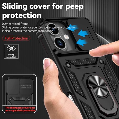 for iPhone 17 Case, with Slide Camera Cover HD Screen Protector [Military Grade 16ft. Drop Tested] Ring Holder Kickstand Protective Phone Case for Apple iPhone 17, Black - color: Black w/ Slide Camera 2nd gen. Military Grade