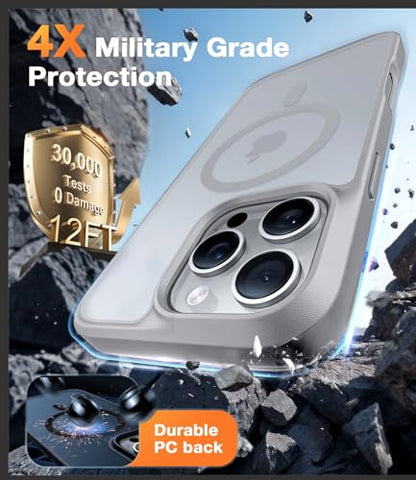 TORRAS Stronger Magnetic for iPhone 16 Pro Case, Translucent Titanium Gray | Compatible with MagSafe, Military Grade Drop Protection, Shockproof Airbag, Camera Control, Color Button, Slim Anti-Scratch - color: Natural Titanium Gray