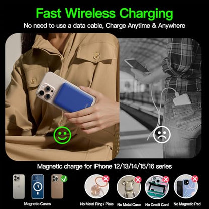 for Magsafe Portable Charger, 5000mAh Slim Wireless Magnetic Power Bank | 20W USB-C Power Delivery,LED Display,Travel Essential for Magsafe Battery Pack Compatible with iPhone 17-12 Series - color: Dark Blue