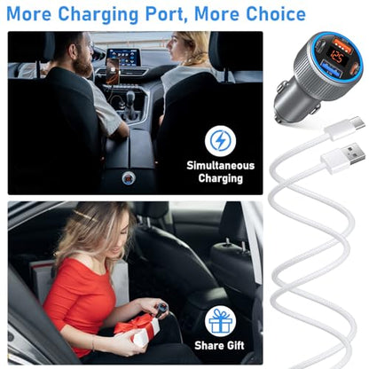 USB C Car Charger, 65W 4-Port 12V USB Car Power Cigarette Lighter Adapter - color: Gray, size: 2-Pack