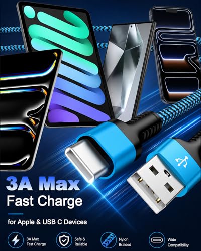 2Pack Carplay Cable for iPhone 17 USB A to USB C Braided Fast Charging Cord - size: 3FT