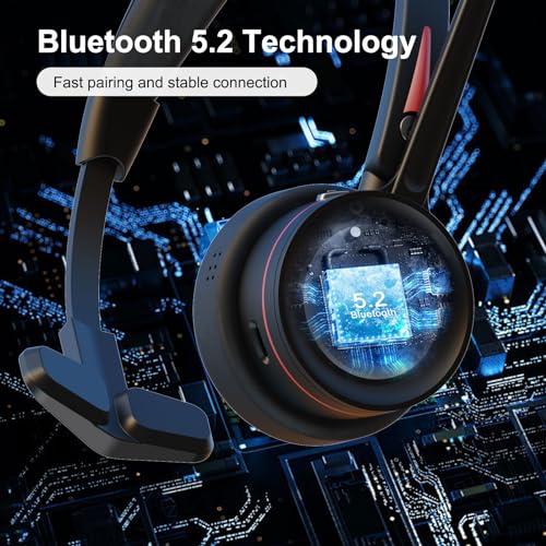 Bluetooth Headset with Microphone Noise Cacenling, Mono Wireless Headset with Mic & Mute Button, 40 Hrs Working Time, Bluetooth Office PC Headset for Call Center Work Laptop Teams Meeting