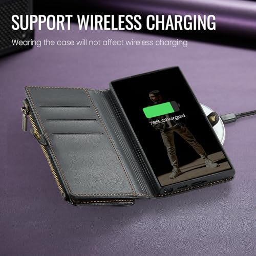 Defencase for Samsung Galaxy S26 Ultra Wallet Case with Card Holder, Black | with RFID Blocking Zipper Pocket, Durable PU Leather, Wrist Strap, S26 Ultra Flip Phone Cases Cover with Stand for Women Men - color: Black