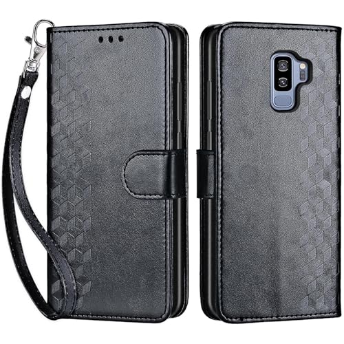 for Samsung Galaxy S9 Plus Wallet case, Black-Cube | 3 Card Holders, Kickstand, Shockproof TPU Shell, PU Leather, Magnetic Closure, Protective Flip Folio Cover, Women - color: 4