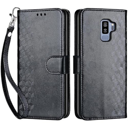 for Samsung Galaxy S9 Plus Wallet case, Black-Cube | 3 Card Holders, Kickstand, Shockproof TPU Shell, PU Leather, Magnetic Closure, Protective Flip Folio Cover, Women - color: 4