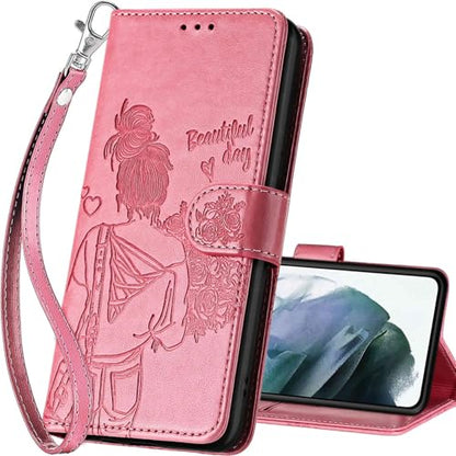 for Samsung Galaxy S22 Wallet case, Pink-Girl | 3 Card Holders, Kickstand, Shockproof TPU Shell, PU Leather, Magnetic Closure, Protective Flip Folio Cover, Women - color: 1