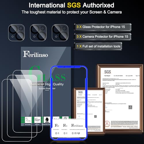 Ferilinso Screen Protector for iPhone 15, Tempered Glass, Case Friendly - size: iPhone 15-6.1 INCH