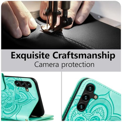 EYZUTAK Case for Samsung Galaxy A15 4G/5G, Premium Leather Magnetic Closure Flip Wallet Phone Case with Card Holder Cash Slot Stand Function Embossed Mandala Flower Shockproof Lanyard Cover - Green - color: Green, size: Samsung Galaxy A15 4G/5G
