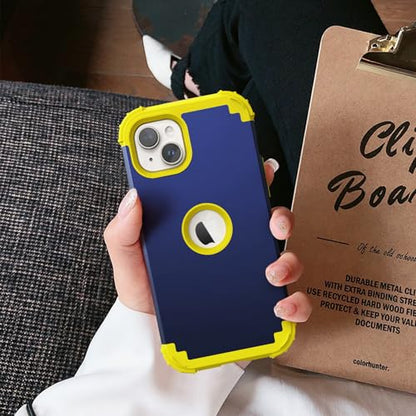IDweel for iPhone 15 Case with Screen Protector,Luxury 3 in 1 Shockproof Slim Fit Hybrid Heavy Duty Protection Glitter Hard PC Cover Soft Silicone Bumper Full Body Case,Navy Blue/Yellow - color: Navy Blue/Yellow