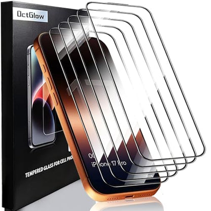 5-Pack HD Clear Tempered Glass Screen Protector, 9H Hardness Anti-Fingerprint 2.5D Curved Edge High Transmittance Middle Aluminum Glass for iPhone 16 Pro Max (15PROMAX)