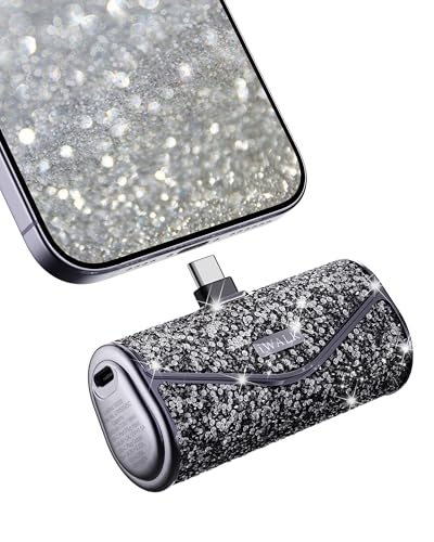 iWALK Upgraded Sparkly Portable Charger 22.5W, 5000mAh Power Bank for iPhone 18 Pro/17/16/15 Series, Mini Battery Pack with Built-in USB-C Connector Compatible with Samsung S25/24, iPad Air, AirPods - color: Black