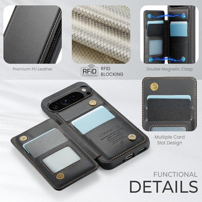 Kowauri for Google Pixel 9 Pro XL Case, PU Leather Wallet Case for Women Men with RFID Blocking Card Holder Slot Magnetic Closure Shockproof Protective Phone Cover for Google Pixel 9 Pro XL (Black)